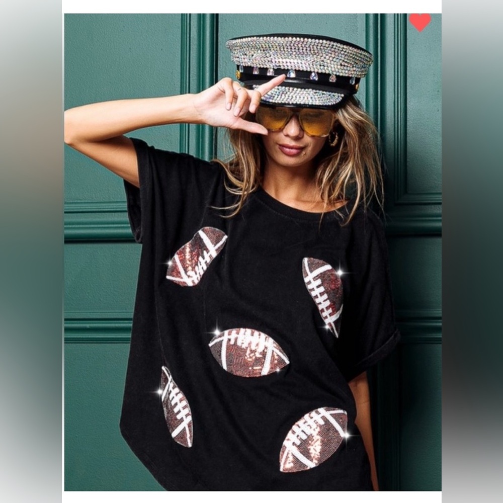 Bibi football sequin tee size L NWOT